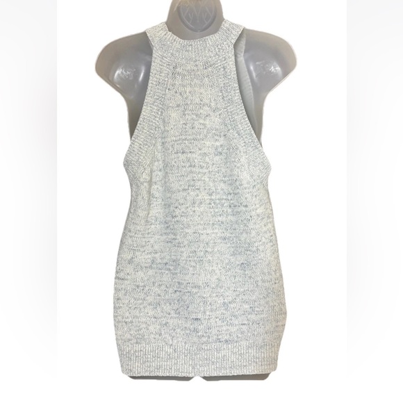 LOFT Womens Large Marled Blue Cream Halter Sleeveless Sweater Tank Top - Picture 3 of 10